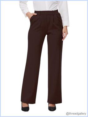 Wide Leg Pleated Yoga Dress Pants High Waist Stretchy Slacks Workout Business
